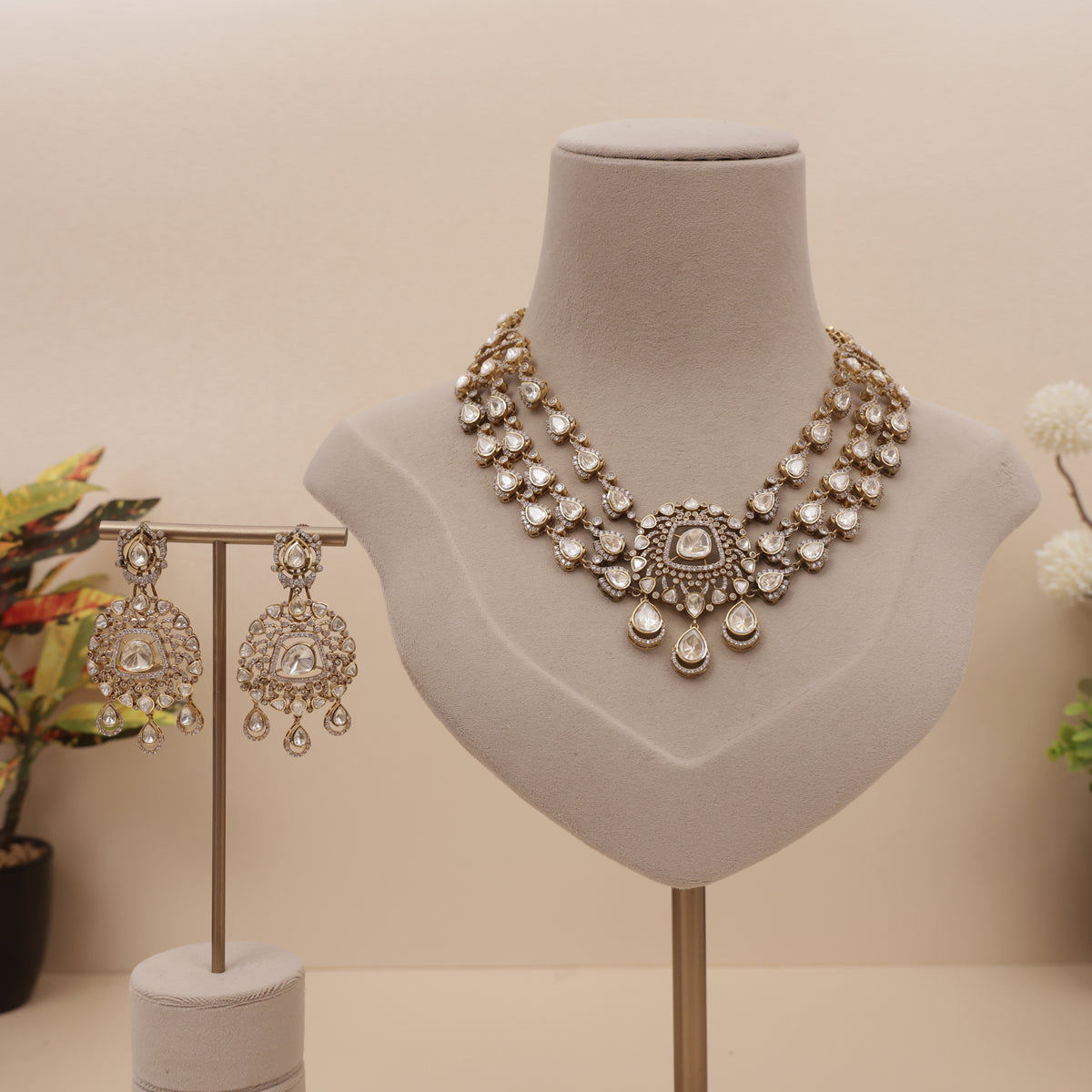 Premium Moissanite Kundan Necklace Set