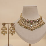 Antique Matt Gold Kundan Necklace set