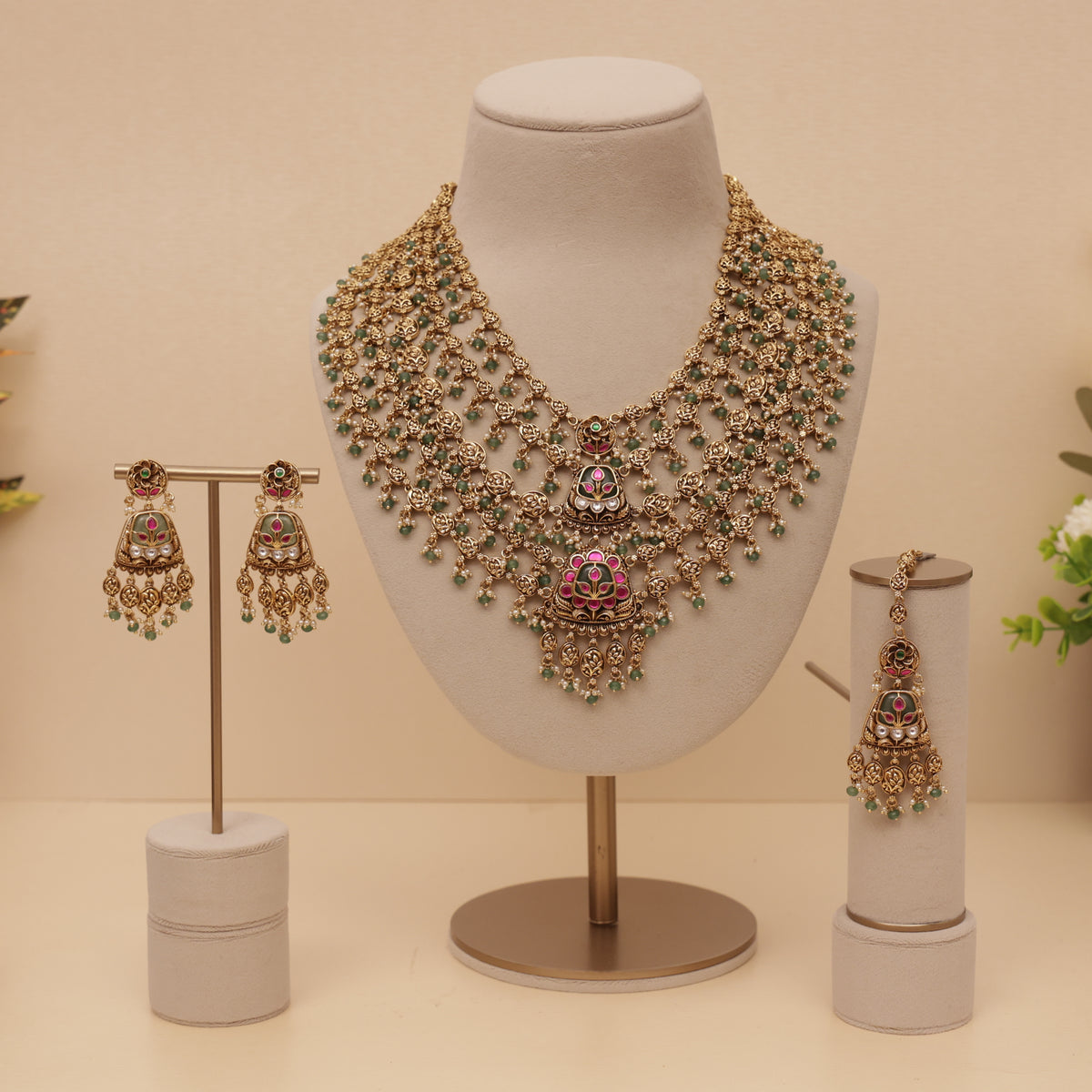 Antique Long Layered Bridal Necklace Set