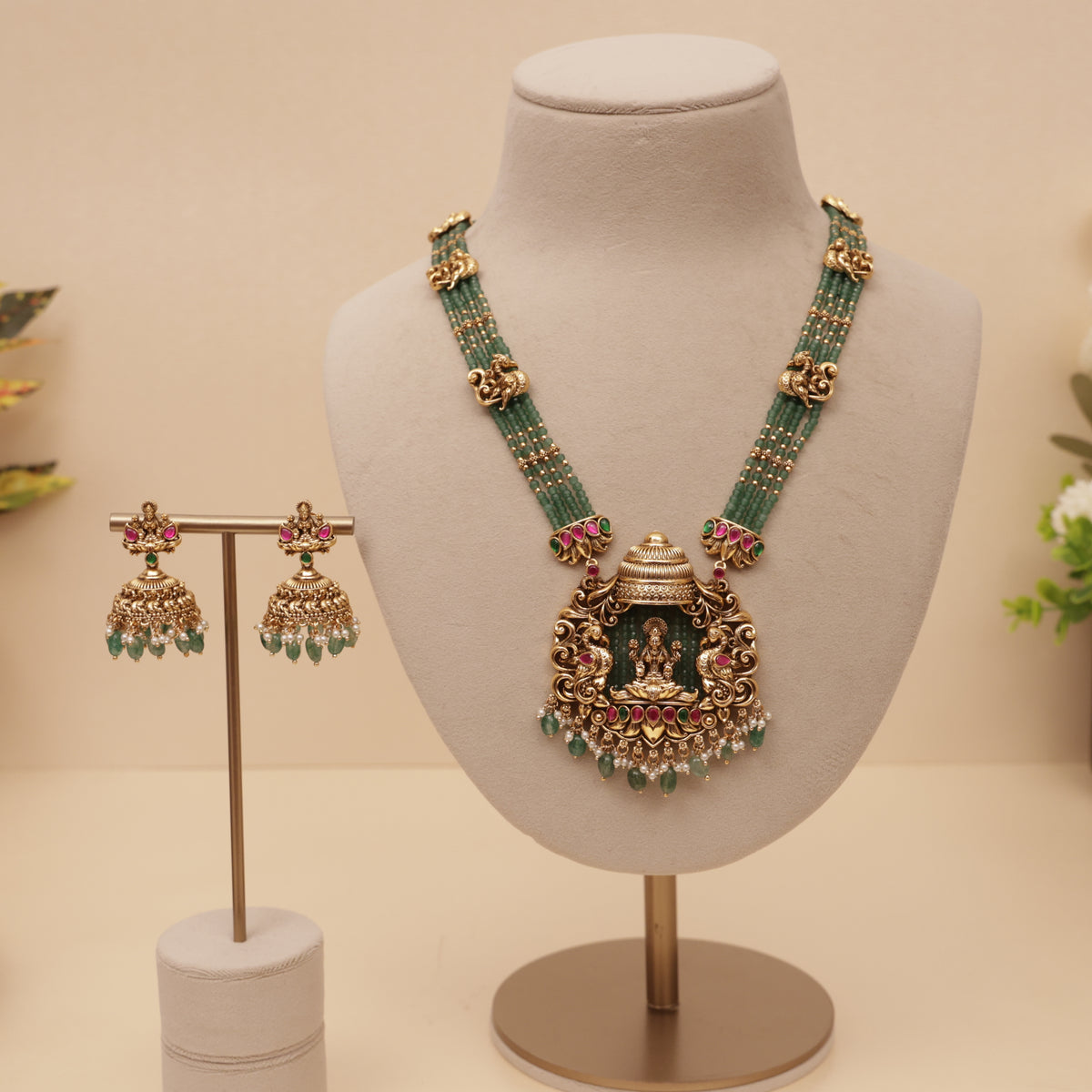 Antique Gold Temple Haram Necklace set