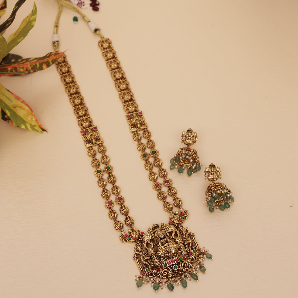 Antique Gold Temple Haram Necklace set