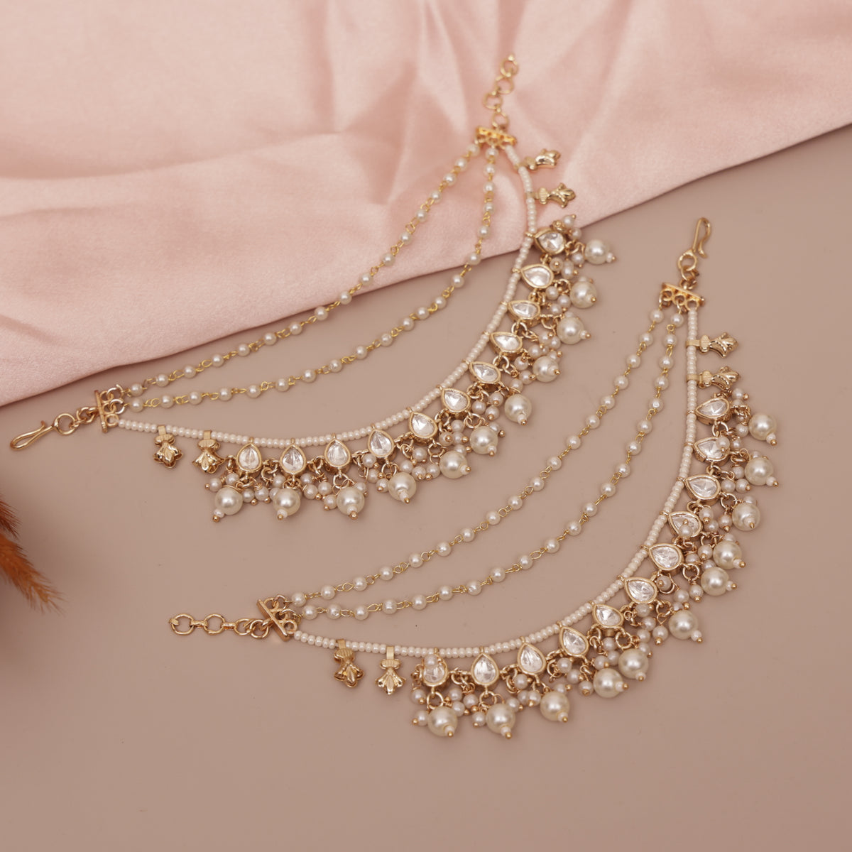 Kundan Pearl Ear chain - Matil