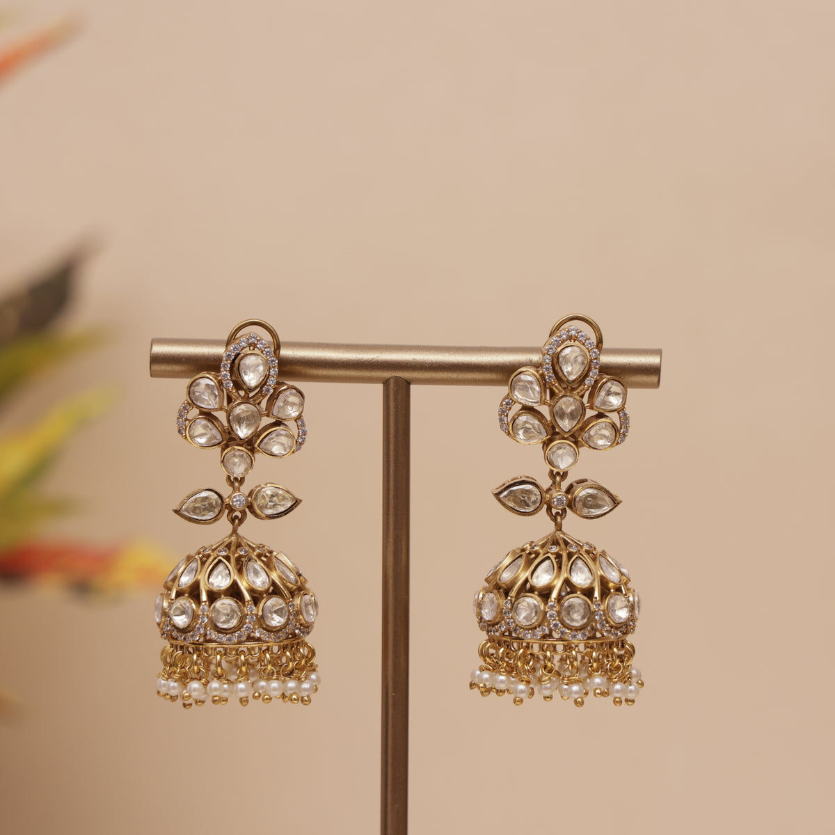 Moissanite Kundan Jhumka Earring