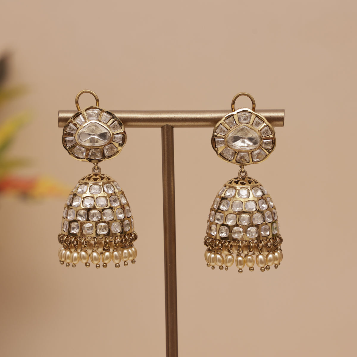 Moissanite Kundan Jhumka Earring