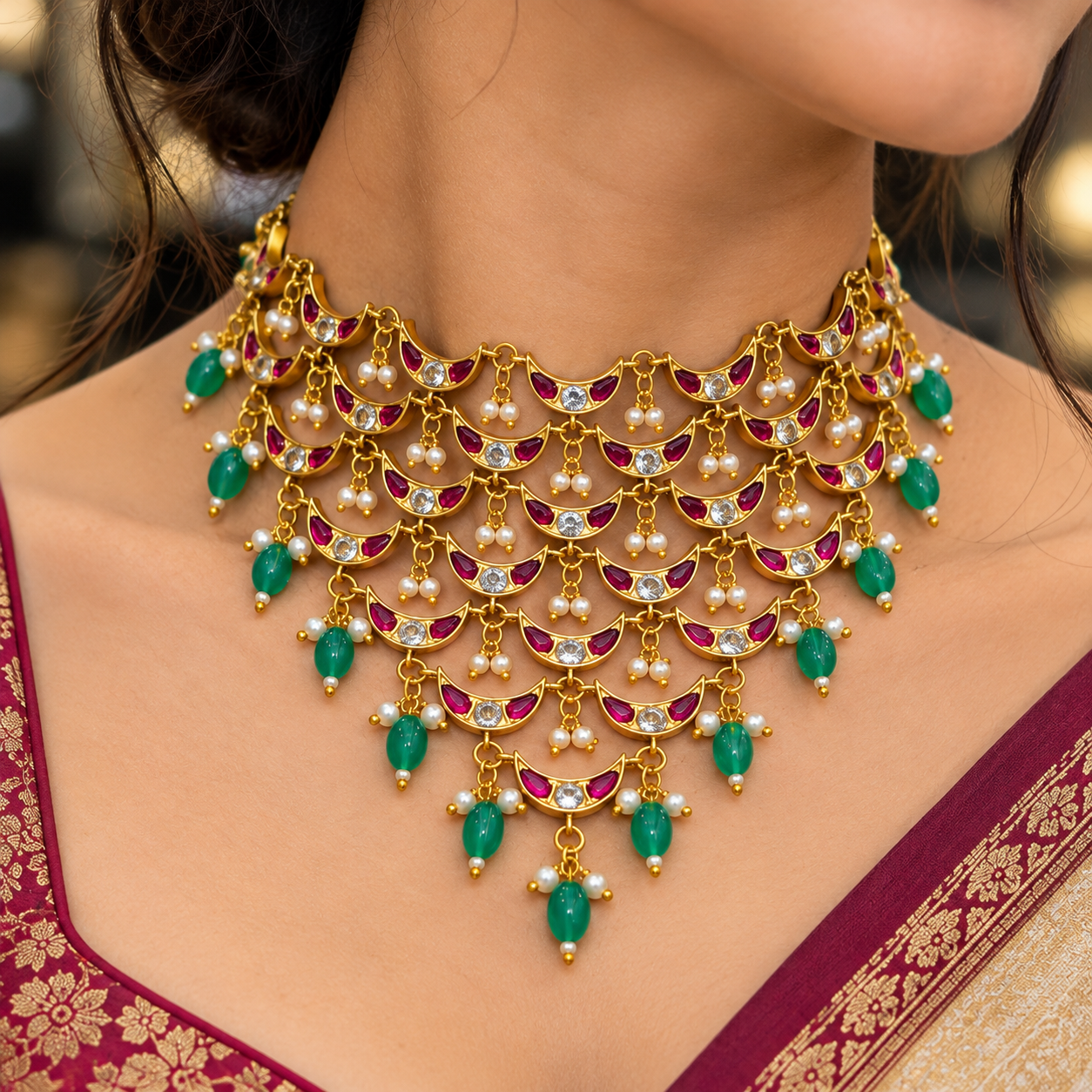 Kundan latkan Jhali necklace
