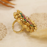 Pachhi Kundan Finger Ring