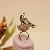kundan finger ring , peacock finger ring